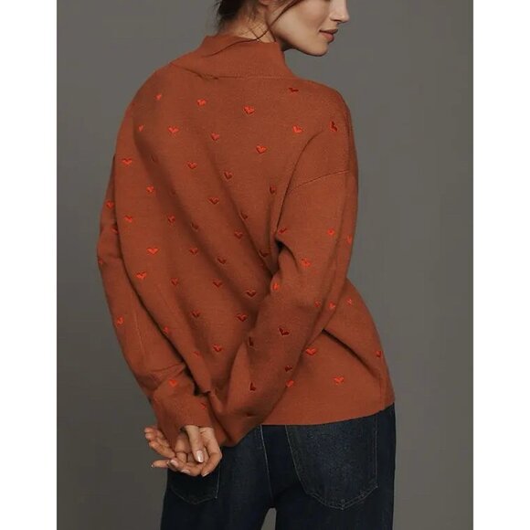 Anthropologie Maeve CARYS Mock Neck Sweater Womens Small Cedar Hearts Oversized - Picture 2 of 11